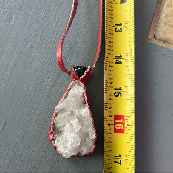 Artist Made Leather & Rock Crystal Pendant Necklace - Picture 5 of 8